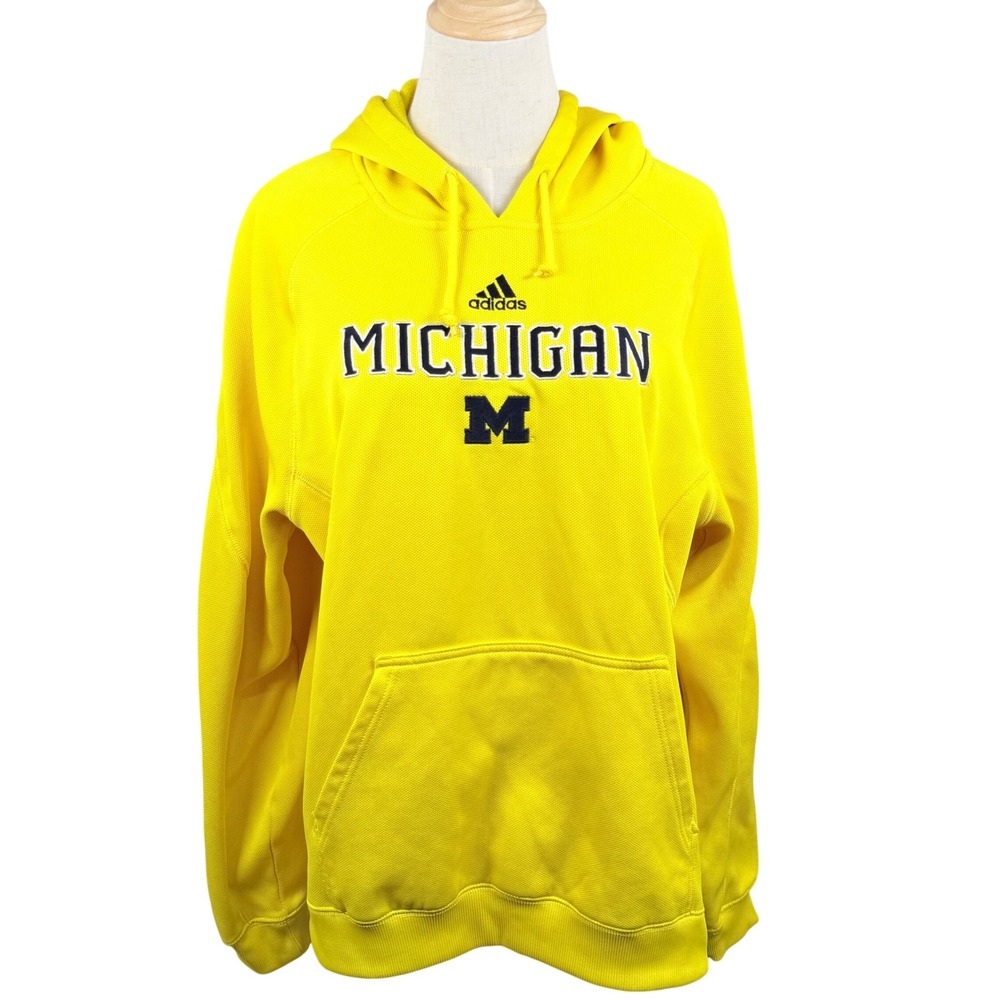 Adidas Mens L‎ Michigan Wolverines Hoodie Yellow ClimaWarm Pullover Retro Sports